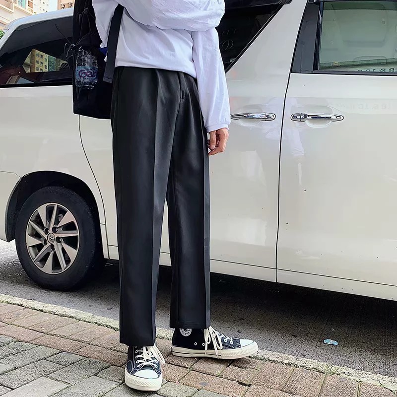 【28-34 waistline】Men's straight cut Korean fashion trend all-matching hang-sense casual black suit pants for men wide leg ankle pants formal pants mens slacks