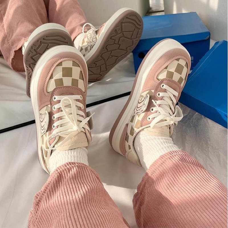 Giày nữ ulzzang đế độn Họa tiết caro đế bánh mì màu mới Hot Trend Hàn Quốc giá rẻ FLORA G24