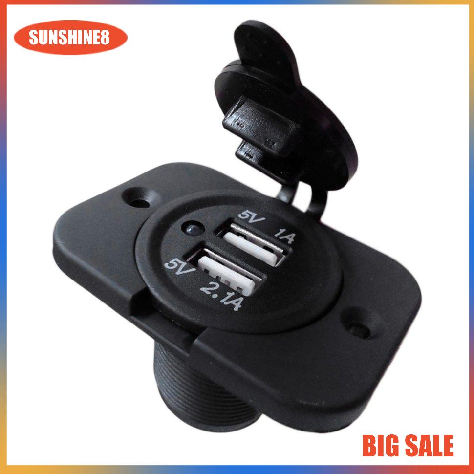 【SUN】12V Dual USB Charger Power Socket Outlet Plug Panel Mount Boat Truck Auto