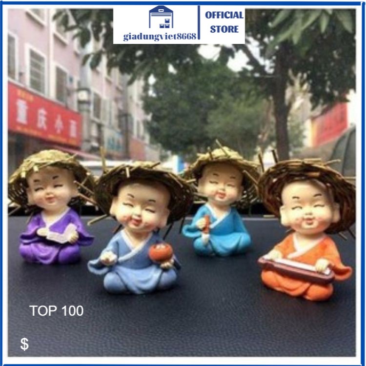 Sét 4 ông tượng tứ không đội mũ rơm - tượng tứ không 4 màu sắc khác nhau
