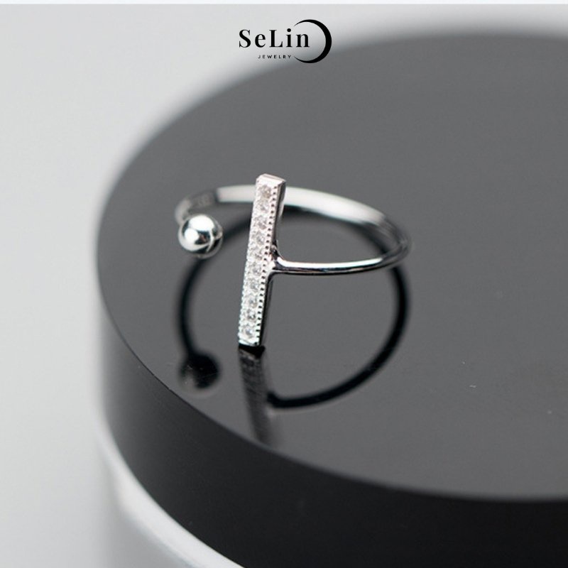 Nhẫn bạc nữ 925 dáng trơn hở đơn giản đính đá cá tính SELIN JEWELRY - 0019
