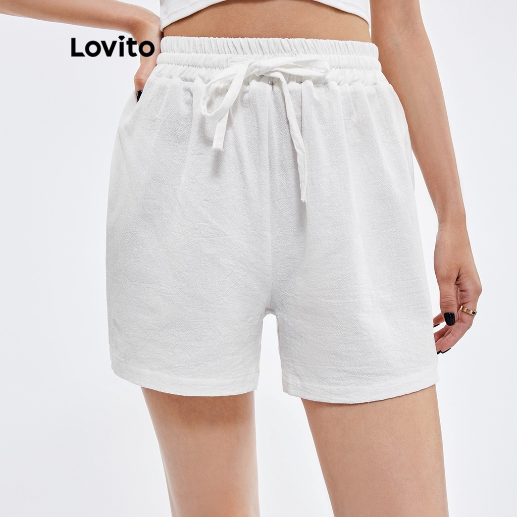 Quần short Lovito màu trơn thoáng khí tốt thấm hút mồ hôi phong cách thường ngày L25AD051 (màu trắng)