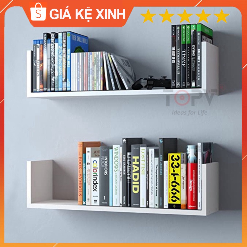 Kệ sách treo tường kiêm kệ decor chữ U TopV giá sách gỗ tủ để đựng đỡ kê vở cho bé nhỏ mini giá rẻ trắng Giá kệ xinh