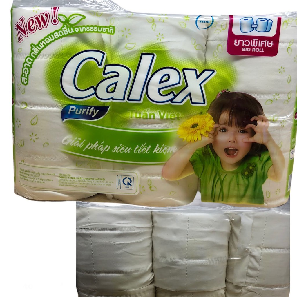 giấy vệ sinh calex 1 lốc 6 cuộn 3 lớp giấy ( không lõi )