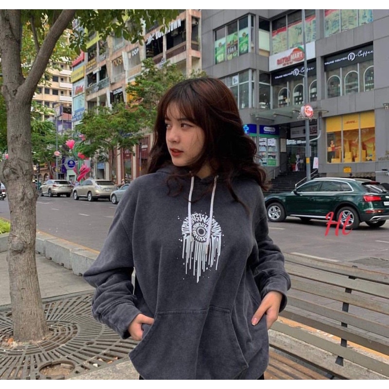 Áo hoodie loang chữ tròn chảy HT12
