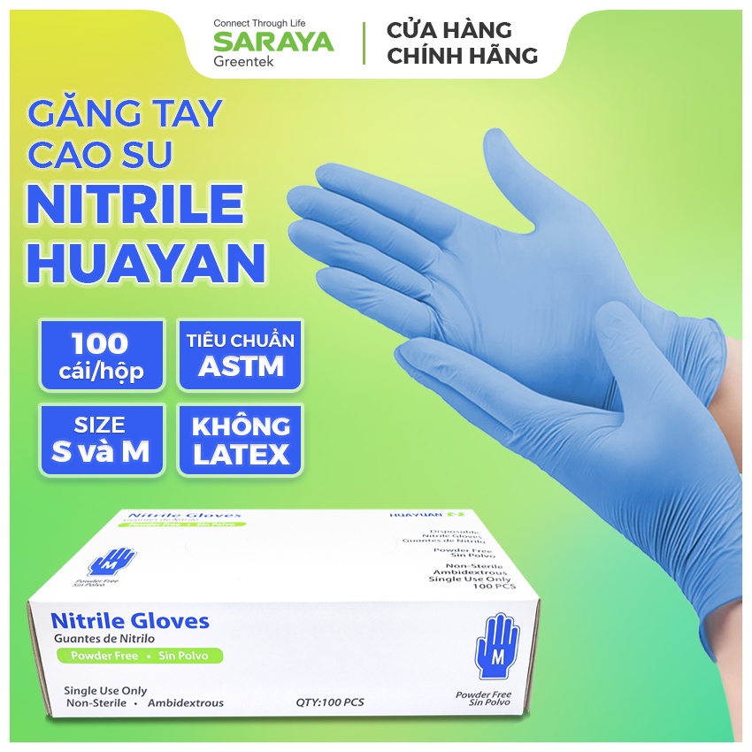 Găng Tay Cao Su Nitrile Huayan Không Bột Dùng Trong Thực Phẩm, Vệ Sinh (Disposable Nitrile Gloves) - 100 CHIẾC/HỘP