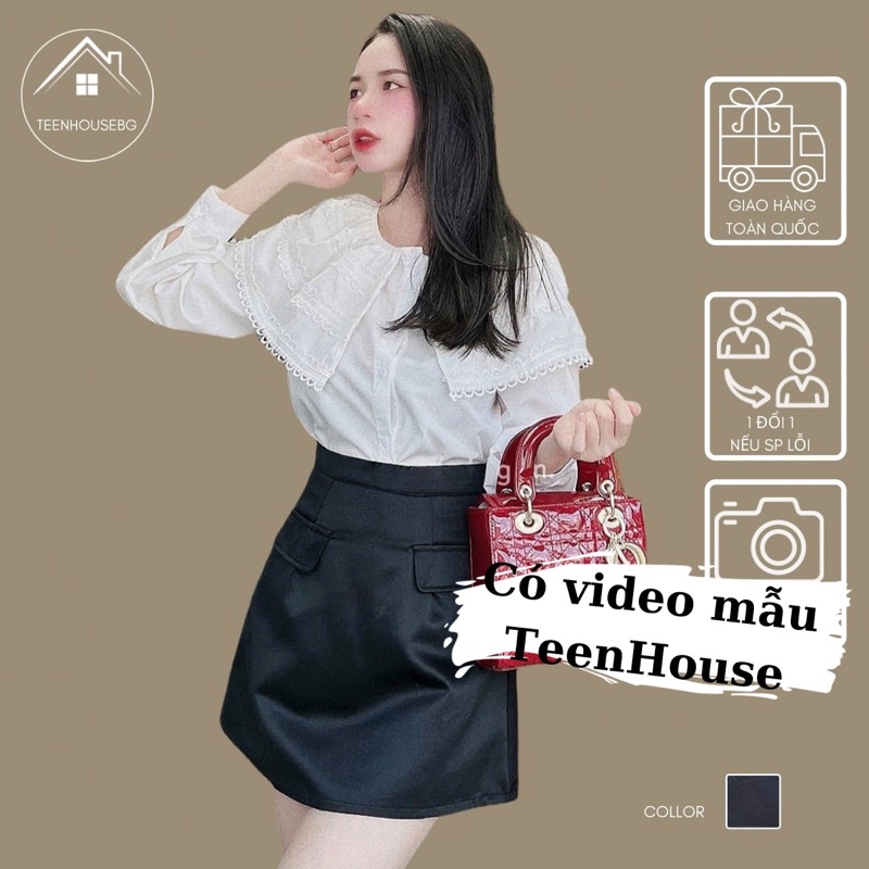 Áo sơ mi cổ bèo tiểu thư tay phồng, phong cách bánh bèo nữ cổ tròn hàng thiết kế nữ, màu trắng nữ tay bồng