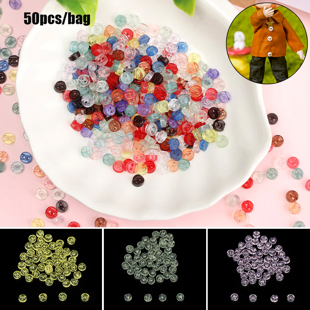 Set 50 Nút Áo Mini Trong Suốt 5mm Cho Búp Bê