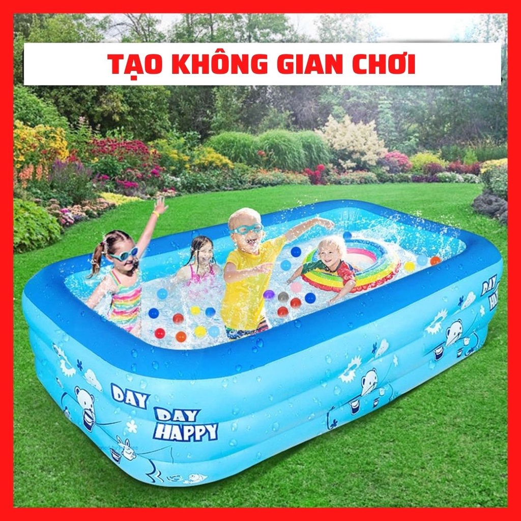 Bể bơi thành cao cho bé 3 tầng hồ phao trẻ em bơm hơi tại nhà chống trượt bền bỉ an toàn cho bé smartlife.86
