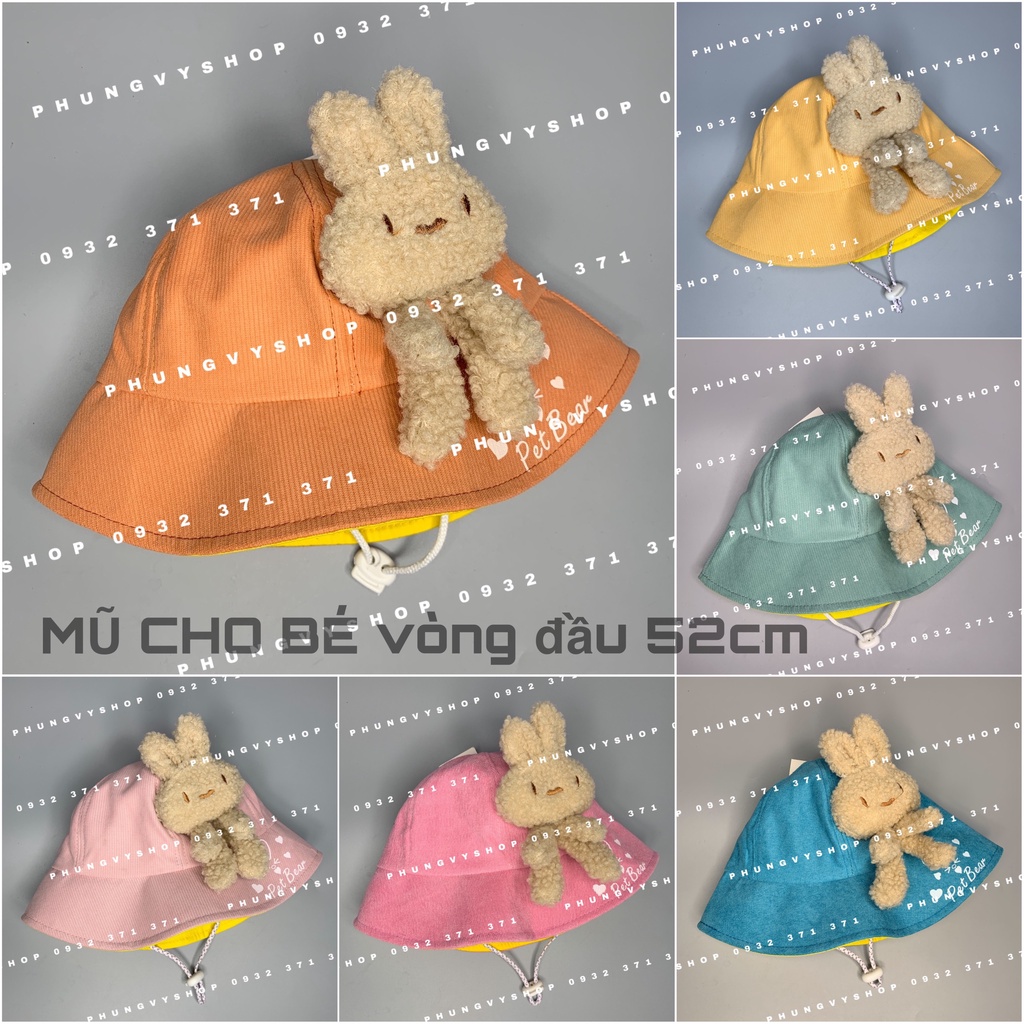 Bé 2.5-6 Tuổi/ Vòng đầu 52cm_ Mũ Bo cực dễ thương GẤU PET BEAR- Nón Tai bèo