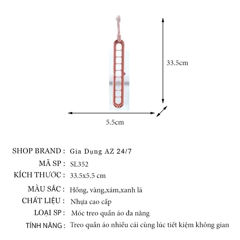 Móc nhựa treo quần áo, thanh cheo quần áo đa năng 9 lỗ thông minh tiết kiệm diện tích SL352