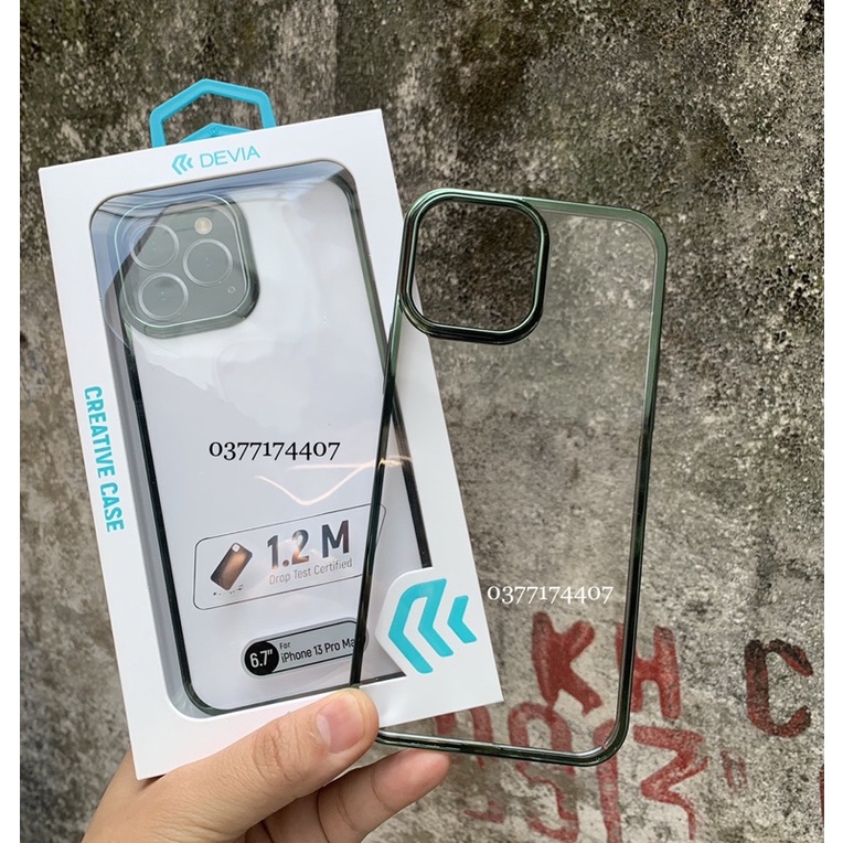Ốp lưng Devia trong viền xanh Rêu cho iPhone 13 Pro Max cao cấp sang trọng không ố màu