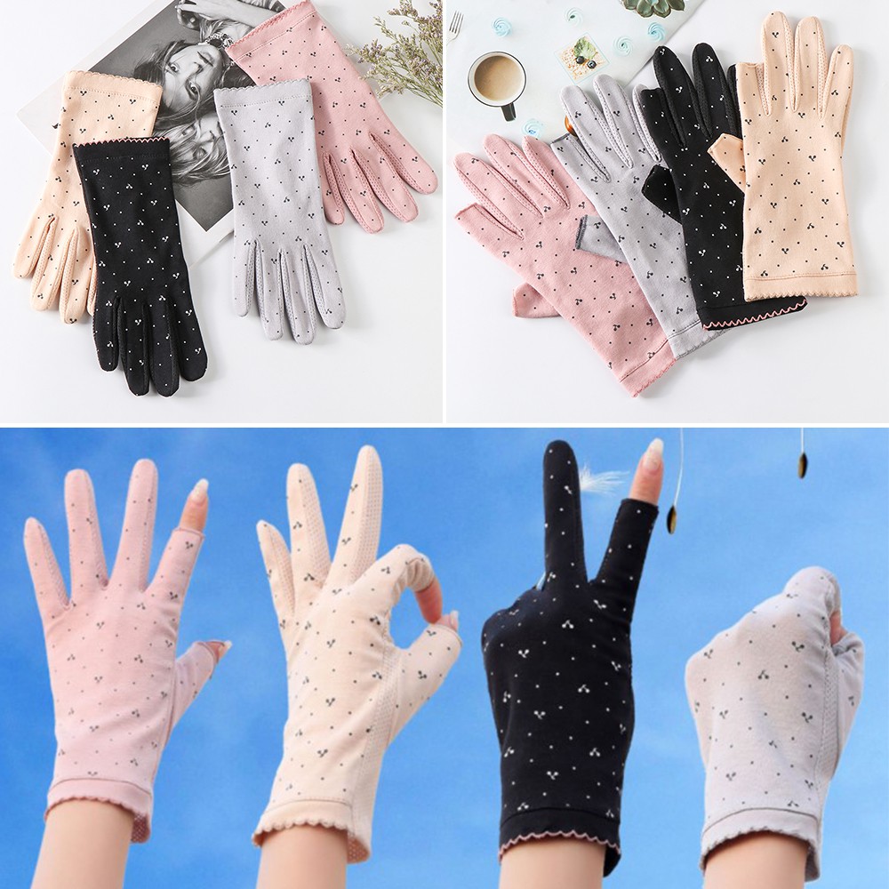 MELODG Women Thin Mittens Elastic Full Finger Gloves Cyclist Gloves Anti-UV Sunscreen Spring Summer Cotton Non Slip Driving Guantes/Multicolor