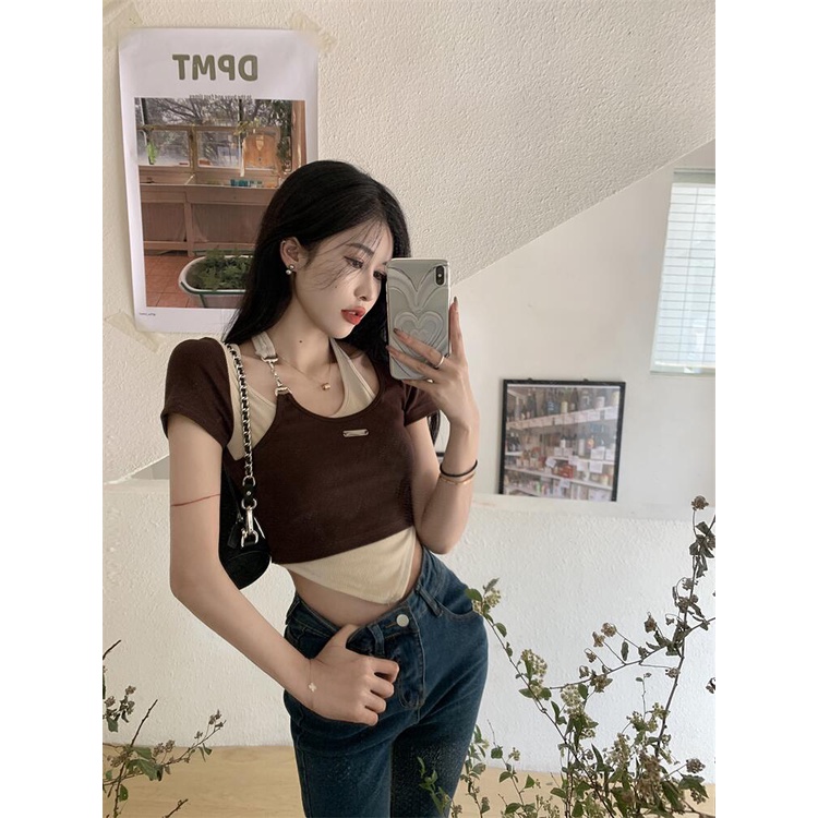 Áo Thun Giả Hai Dây Kiểu Xích Phong Cách Thời Trang Hàn Quốc 2022 Cho Nữ