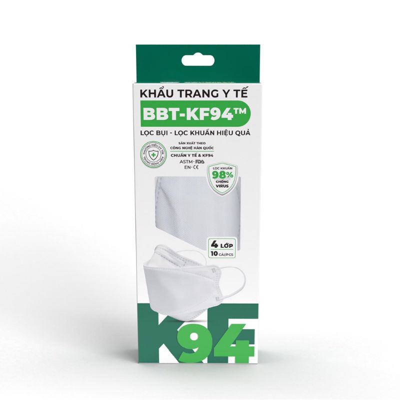 Khẩu trang y tế Bông Bạch Tuyết KF94 4 lớp trắng gói 10 cái.