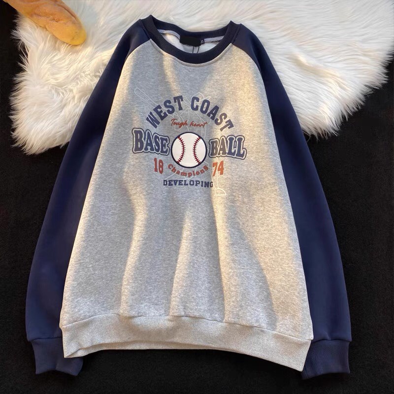 Áo nỉ nam nữ - Áo Sweater YAYSHOP dáng rộng ulzzang phối raplan chất nỉ dày dặn - Sweater in BASEBALL Bóng Chày | BigBuy360 - bigbuy360.vn