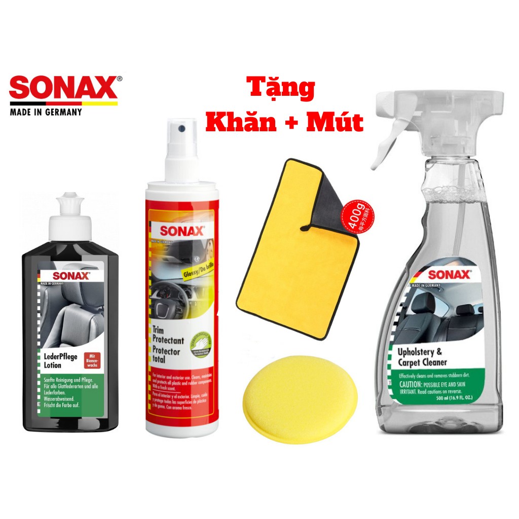 Combo Vệ Sinh Chăm Sóc Nội Thất Xe Dưỡng Da,Làm Mới Nhựa Sonax Kèm Quà