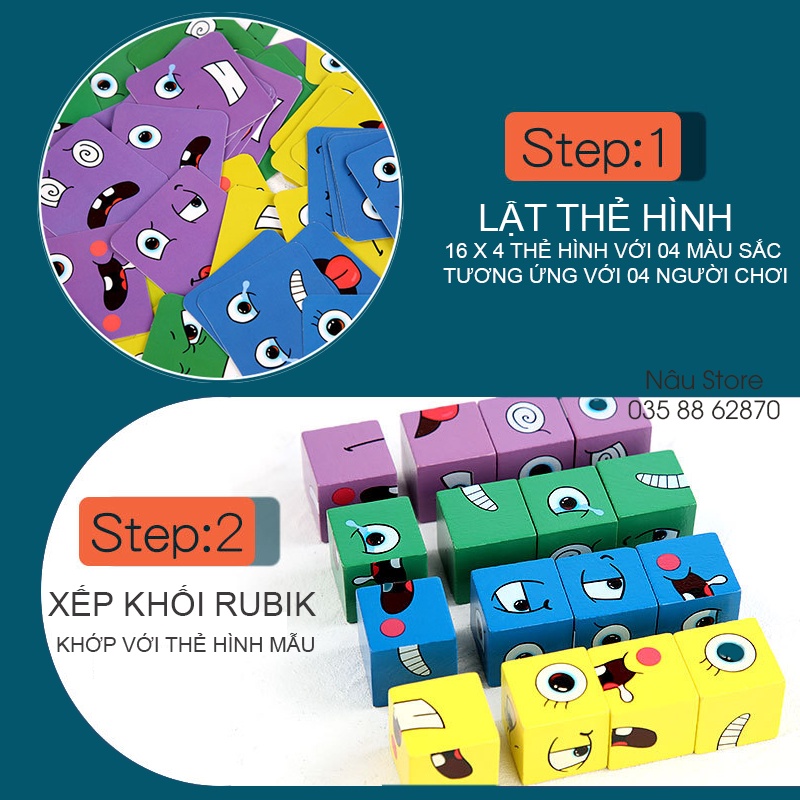 Khối Gỗ Xếp Hình Biểu Cảm Khối Rubik Hình Mặt Cười Face Change Rubik Cube Khối Lập Phương Cảm Xúc Màu Sắc Thú Vị Cho Bé