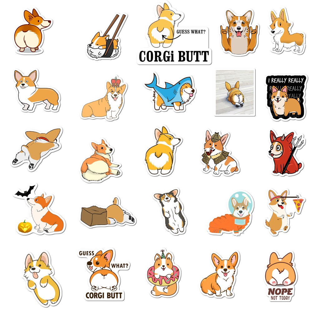 Set 50 Miếng Dán Hình Chó Husky Corgi Chống Thấm Nước