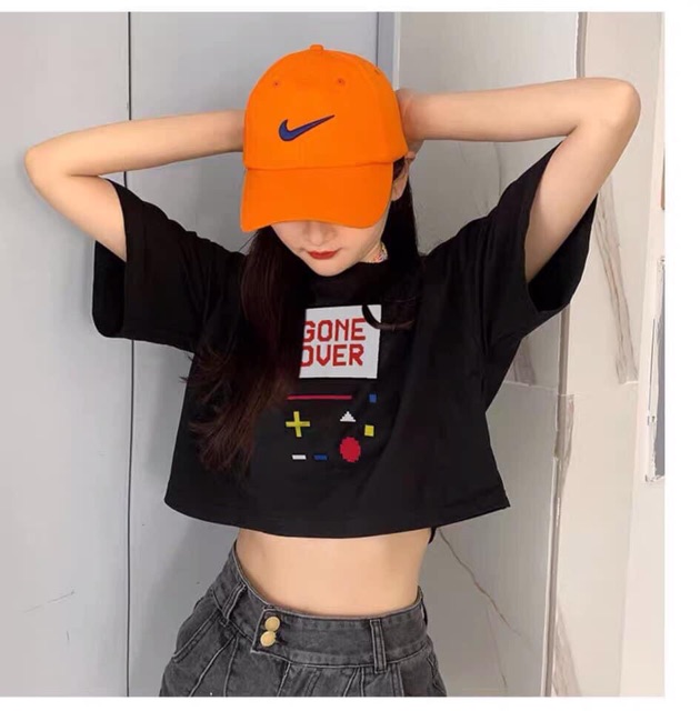 (ẢNH THẬT) Áo croptop tay ngắn in hình Gone Over 2 màu (trắng/đen)