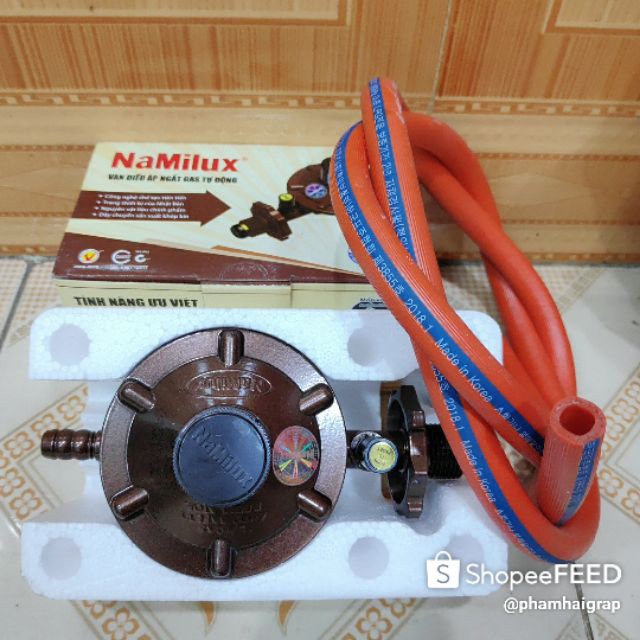 Van điều áp ngắt gas tự động Namilux NA 337S (CHÍNH HÃNG) + Dây gas hàn quốc + 02 cổ xiết