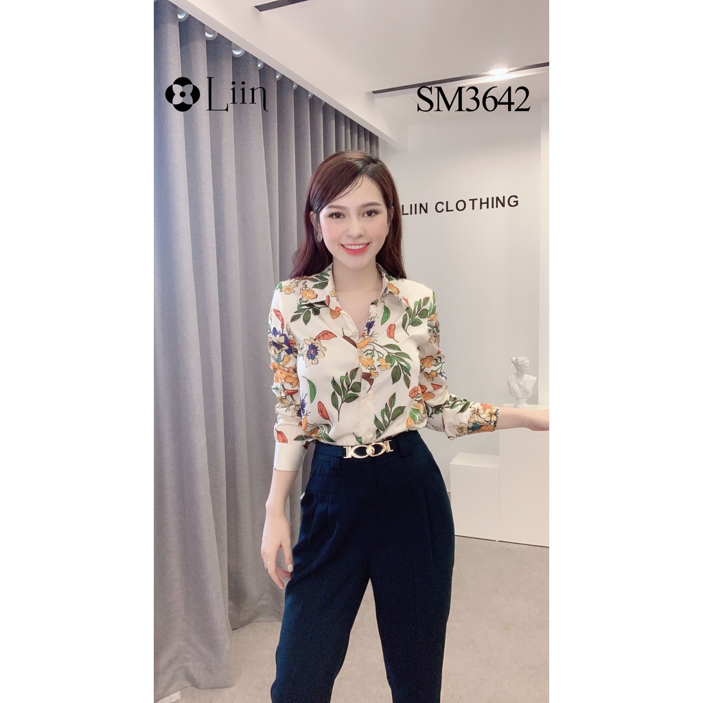 Áo sơ mi nữ dài tay chất Lụa cao cấp họa tiết Lá Hoa xinh xắn Liin Clothing SM3462 | BigBuy360 - bigbuy360.vn