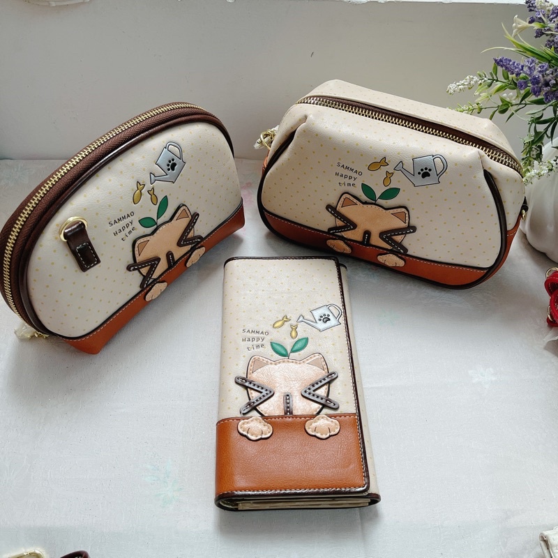 Bộ Happy Time 3 món : túi hộp , túi hến , ví gấp cầm tay