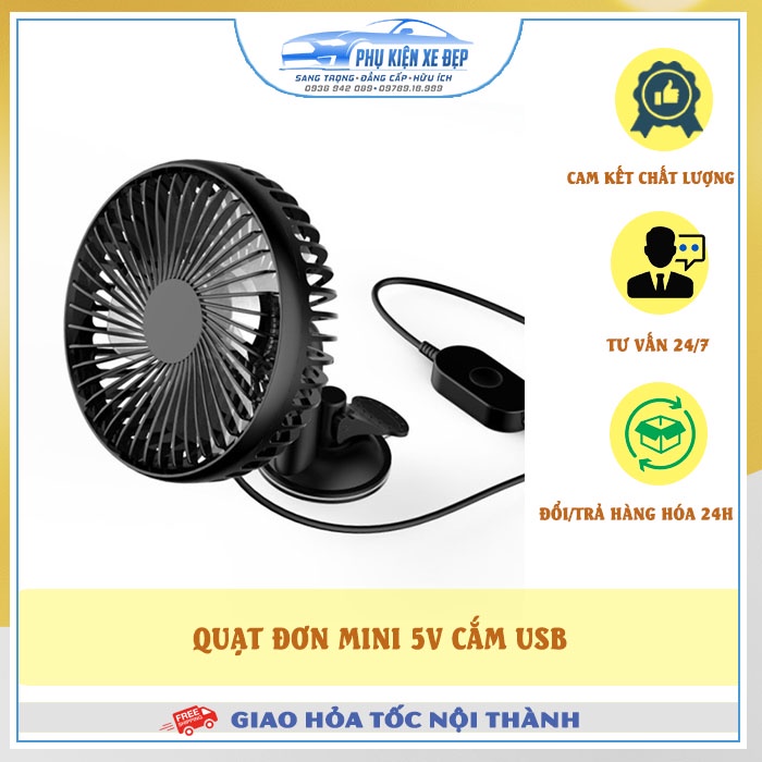 Quạt USB mini 5V ⚡FREESHIP⚡ có núm hút dùng cho Văn Phòng, Gia đình, Xe hơi, Ô tô quạt chạy cực êm với 3 mức số