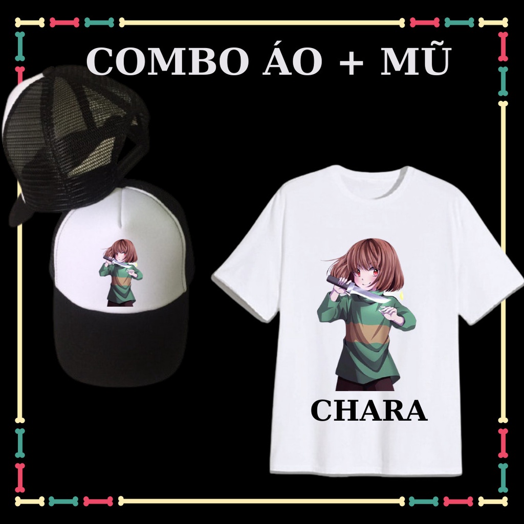 COMBO ÁO + MŨ/NÓN IN HÌNH CHARA UNDERTABLE CHO BÉ GAI