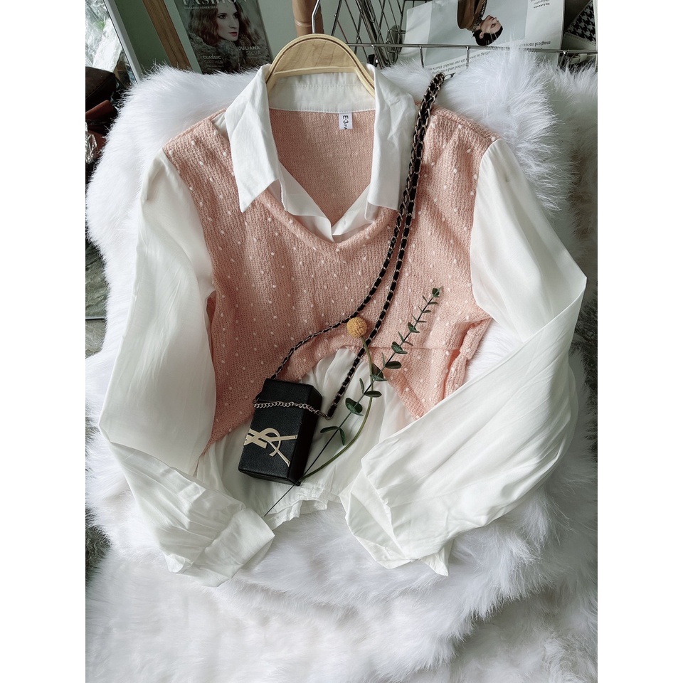 Áo Len Dệt Kim Thổ Cẩm Tay Ngắn Cổ Vuông Màu Be Nữ Tính Đi Chơi | Smide Clothing