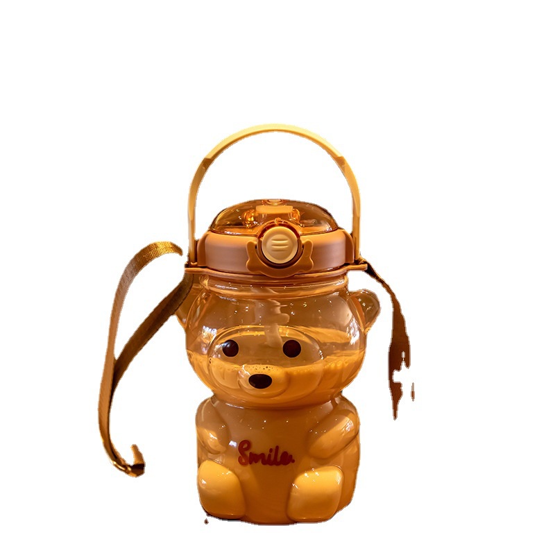 Bình Đựng Nước Cỡ Lớn Có Ống Hút Bằng Nhựa Hình Gấu Dễ Thương Sáng Tạo