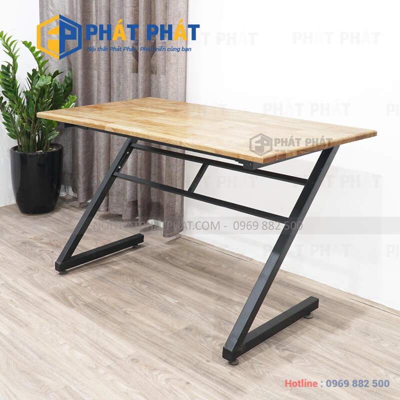 Bàn Chân Sắt Chữ Z Mặt bàn Gỗ Cao Su 60 x 120 cm Chống Nước, Bàn Ăn, Làm Việc, Học Sinh, Văn Phòng