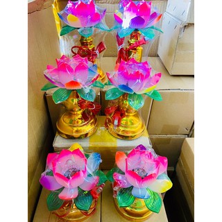Một cặp đèn bàn thờ hoa sen nhựa kèm bóng