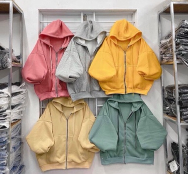 Áo khoác nỉ trơn form rộng tay lồng đèn, toàn bộ là ảnh thật