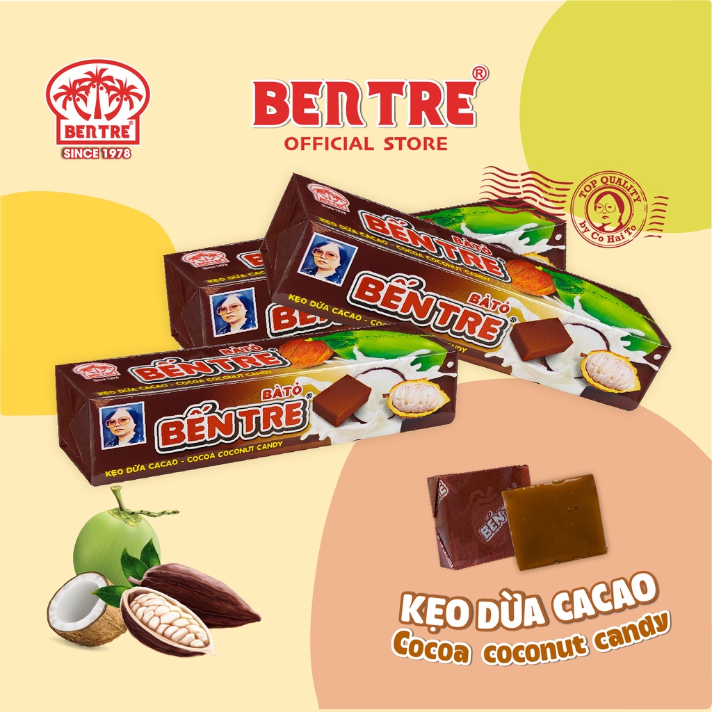Kẹo dừa Bến Tre Hai Tỏ vị Cacao 150g, Ăn vặt Tuổi thơ Ngon, Bổ, Rẻ