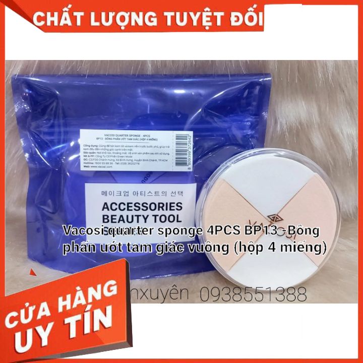 BÔNG PHẤN VACOSI ướt tam giác vuông (bịch 4 miếng)