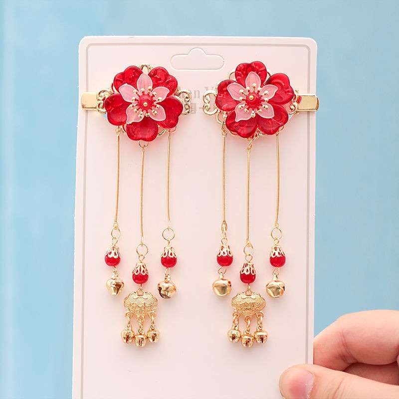 1 Cặp Trâm Cài Tóc Hình Hoa Safflower Vàng Phong Cách Cổ Điển Trung Quốc Có Khóa Cài Phụ Kiện Cho Bé Gái