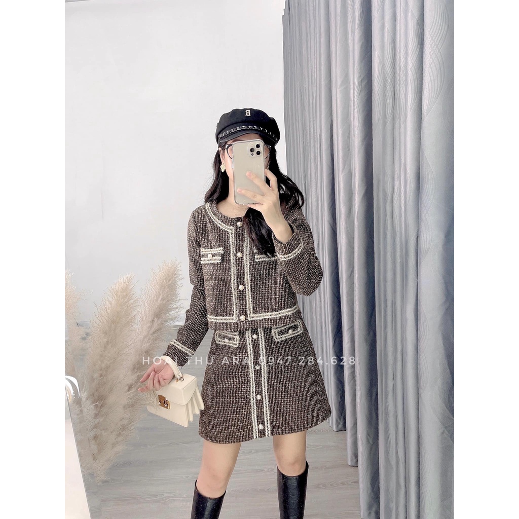 Set dạ Tweet viền cúc bọc sang chảnh cao cấp Ara store S11 | BigBuy360 - bigbuy360.vn