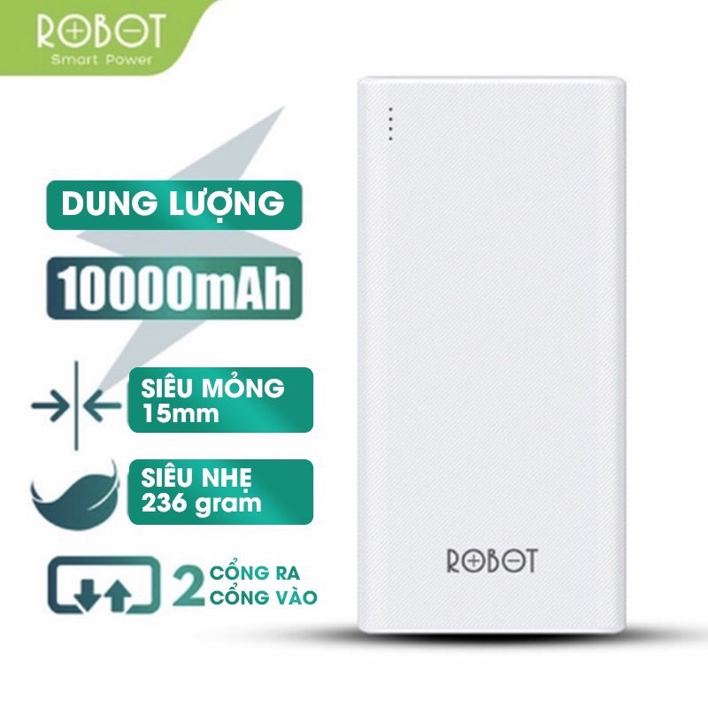 Pin Sạc Dự Phòng ROBOT RT170 10.000mAh - 2 Output &amp; 2 Input - BẢO HÀNH 1 ĐỔI 1 - Hàng Chính Hãng