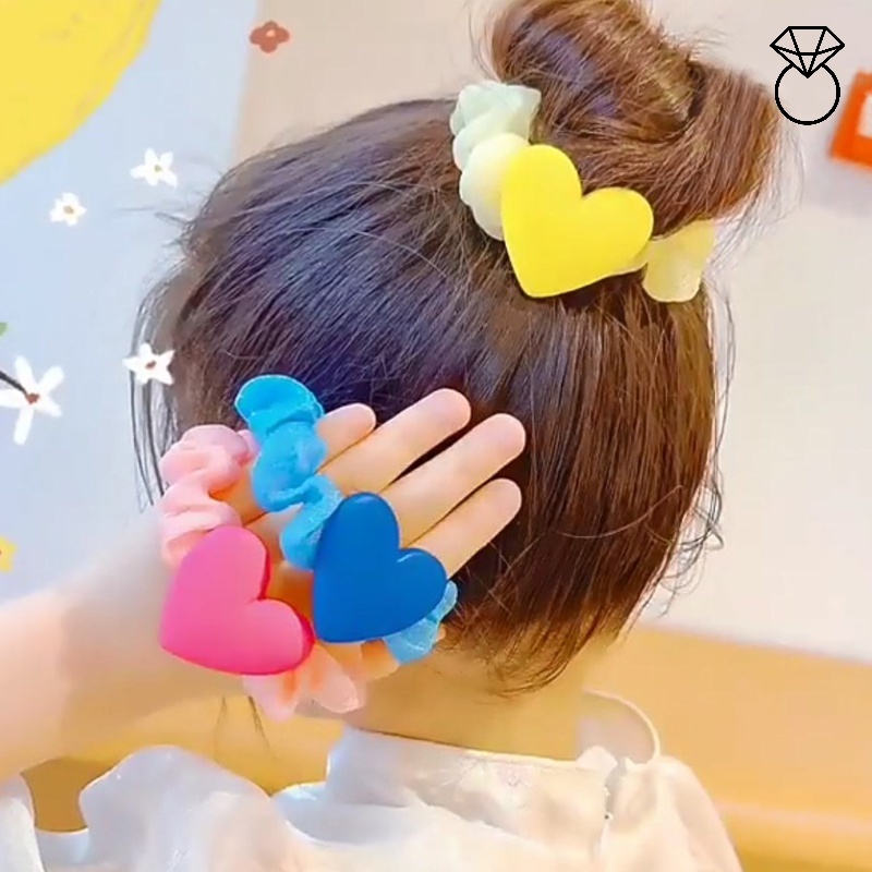 Dây Cột Tóc Scrunchies Hình Trái Tim Màu Sắc Ngọt Ngào Thời Trang Xinh Xắn