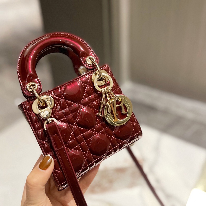 QIVM  Mini LADY DIOR Bag Patent Leather Cannage Diana Handbag2022