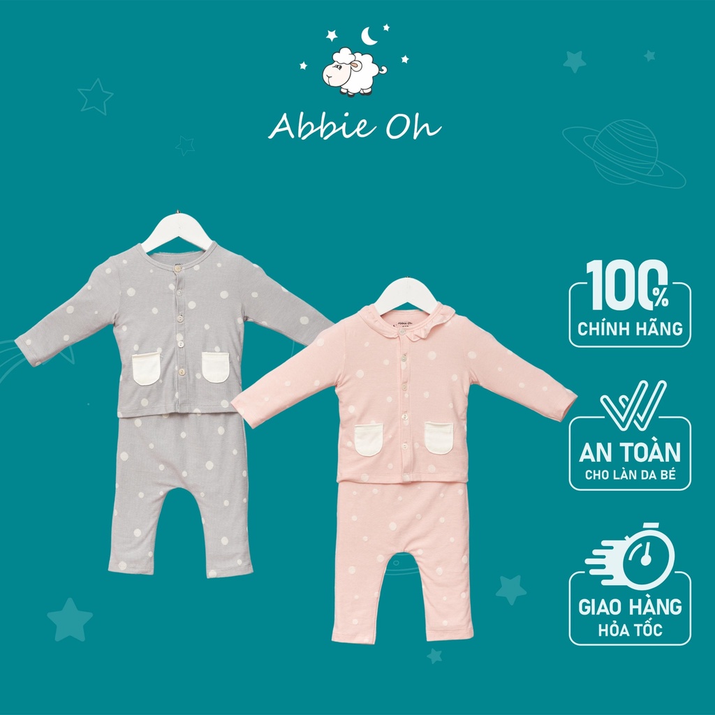 Bộ quần áo dài tay cotton cài thẳng ABBIEOH phối túi họa tiết chấm bi cho bé trai và bé gái  0-24 tháng BD147 AW20