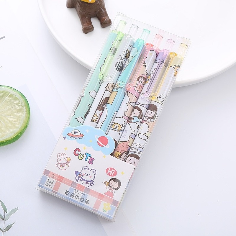 Set 6 Bút Mực Gel Ngòi 0.5mm Hình Động Vật Dễ Thương