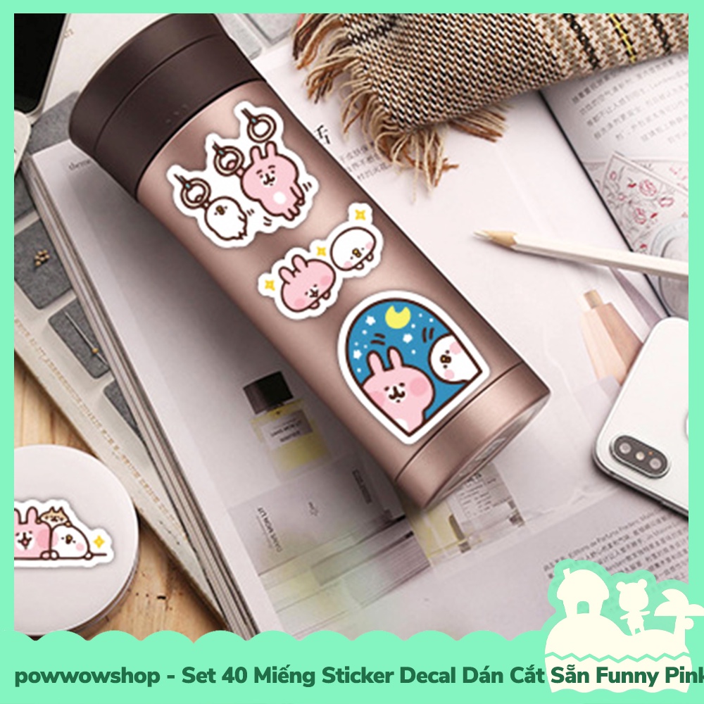 [Sẵn VN - Hỏa Tốc] Set 40 Miếng Sticker Decal Cắt Sẵn DIY Dán Trang Trí Vật Dụng Mẫu Funny Pink Rabbit &amp; Friends