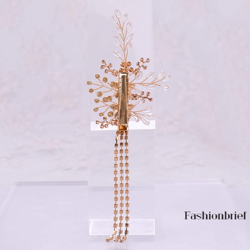 Trâm cài tóc tua rua đính đá pha lê phong cách Hàn Quốc cho cô dâu