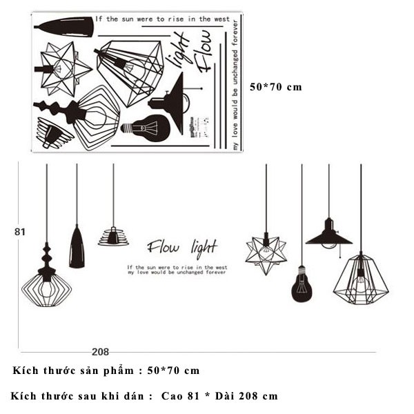 Decal dán tường - Giấy dán tường - đèn treo - scenedecal - DLX5206