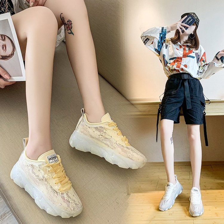 READY STOCK Korean version Fashion Women Thick bottom Sneakers Lace Breathble Running Casual Shoes