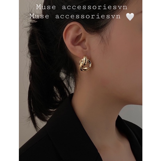 Khuyên tai bạc 925 mạ vàng vòng tròn uốn lượn phong cách Âu mỹ Muse accessorievn
