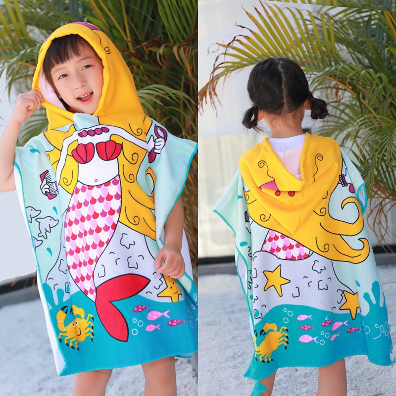 Áo Choàng Tắm Có Nón In Hình Hoạt Hình Công Chúa Băng Giá Hello Kitty Dành Cho Bé Gái