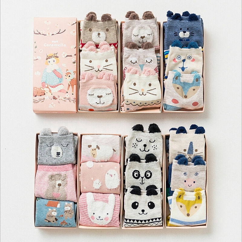 Vớ cotton họa tiết hoạt hình 3D cho nữ